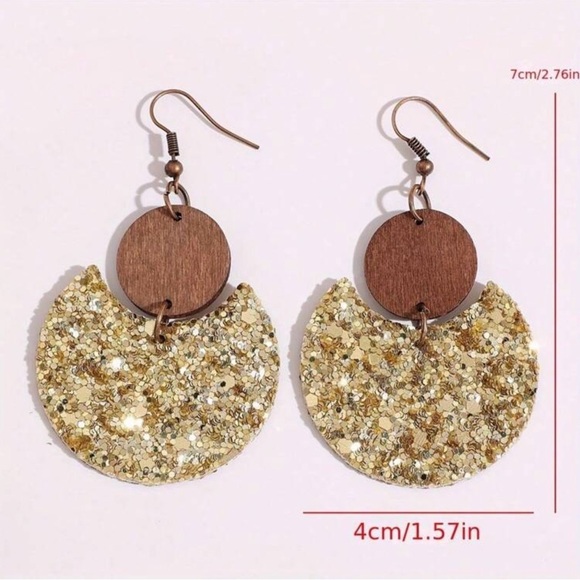 Gold and Brown Dangle Earrings - Picture 5 of 5